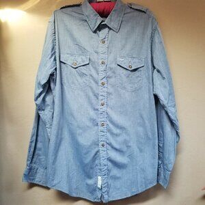 Madrigal Men's XL Cotton Dress Shirt in Blue Long Sleeve Button Down with Pocket